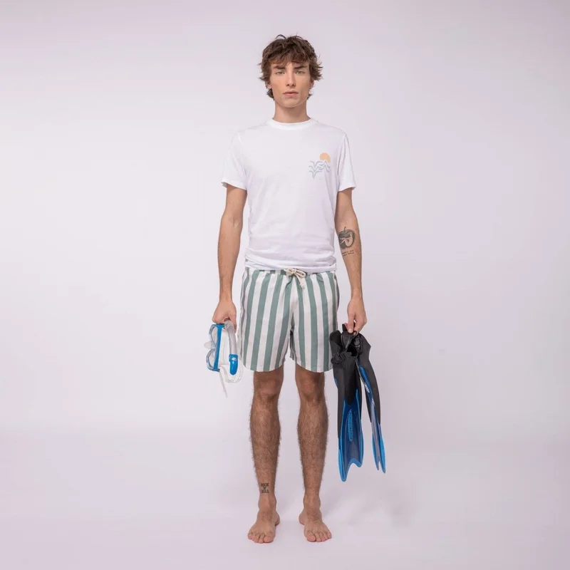 Faguo Mimizan Ecru & Green Stripes Swim Shorts