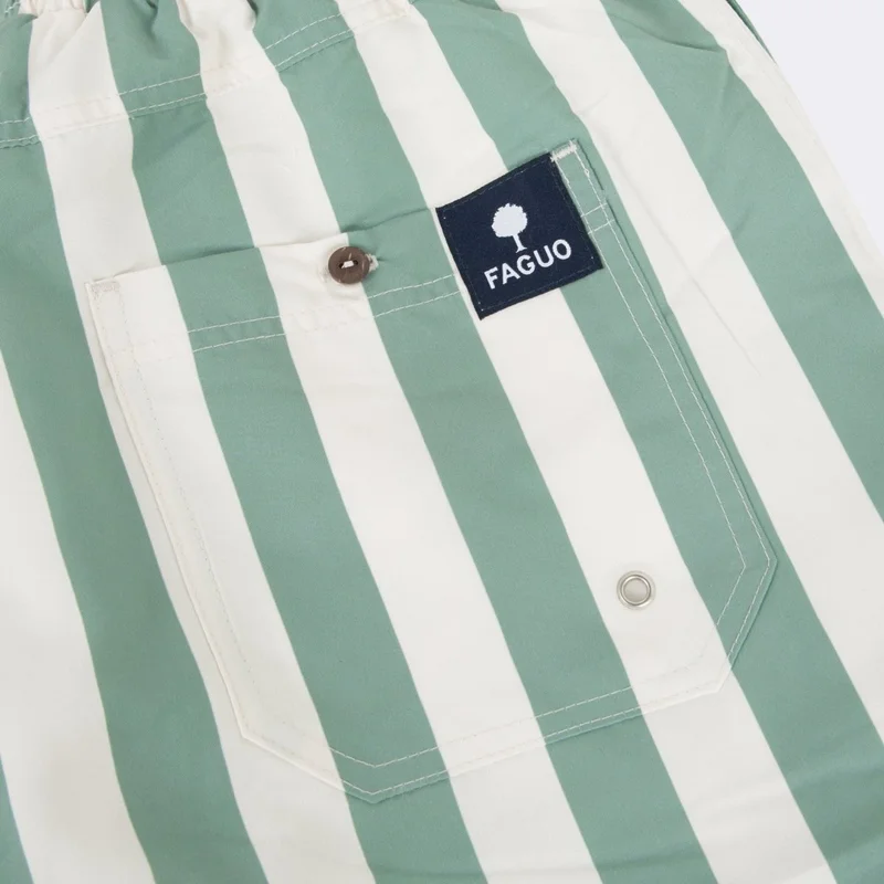 Faguo Mimizan Ecru & Green Stripes Swim Shorts