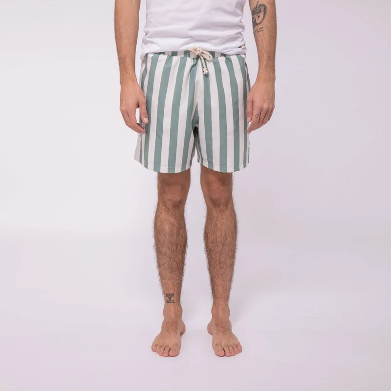 Faguo Mimizan Ecru & Green Stripes Swim Shorts