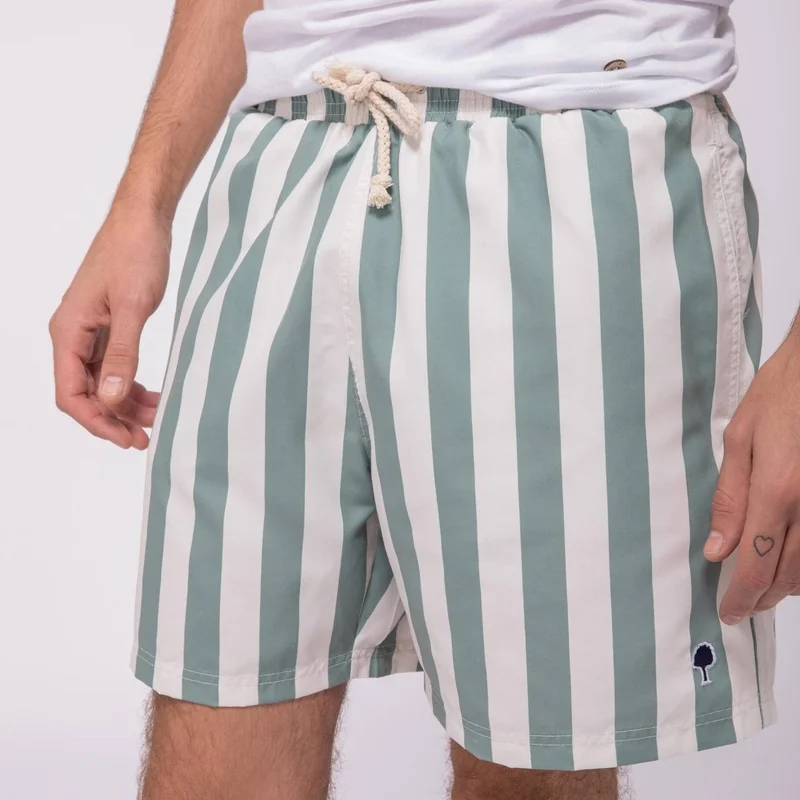 Faguo Mimizan Ecru & Green Stripes Swim Shorts