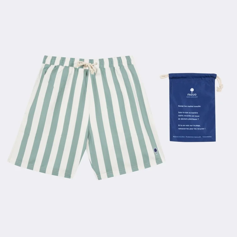 Faguo Mimizan Ecru & Green Stripes Swim Shorts