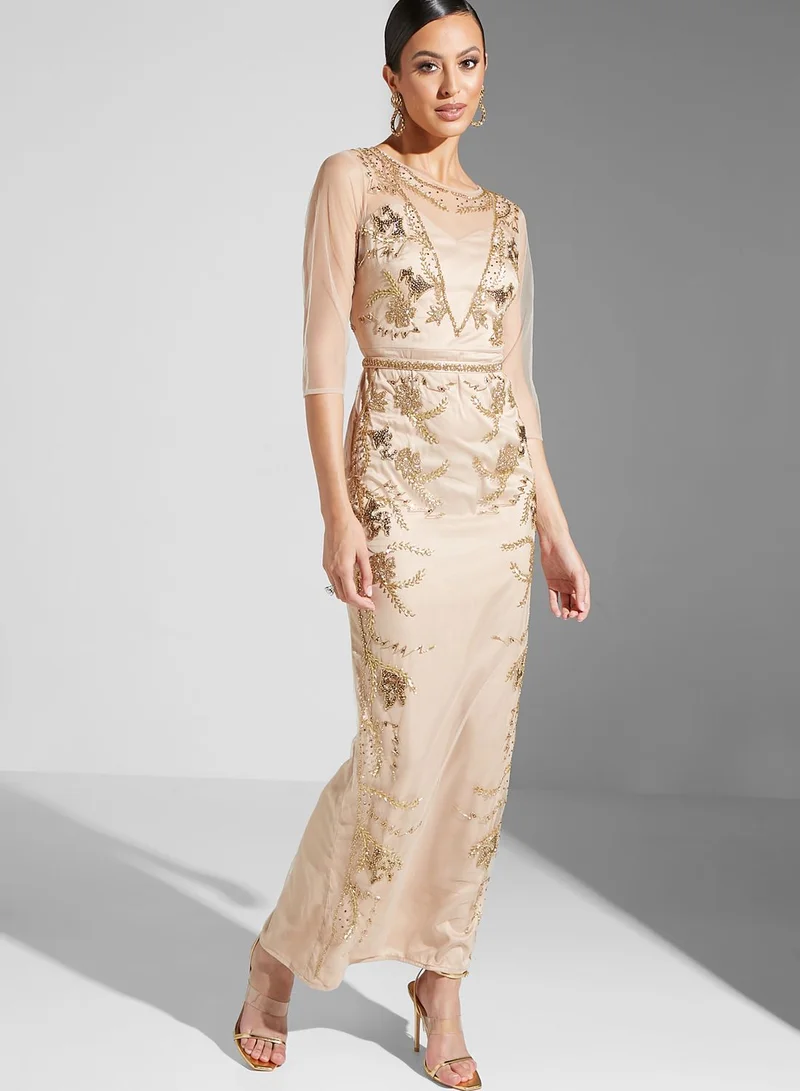 Fashion Trends by Suzy Matar Embroidered Mesh Detail Dress
