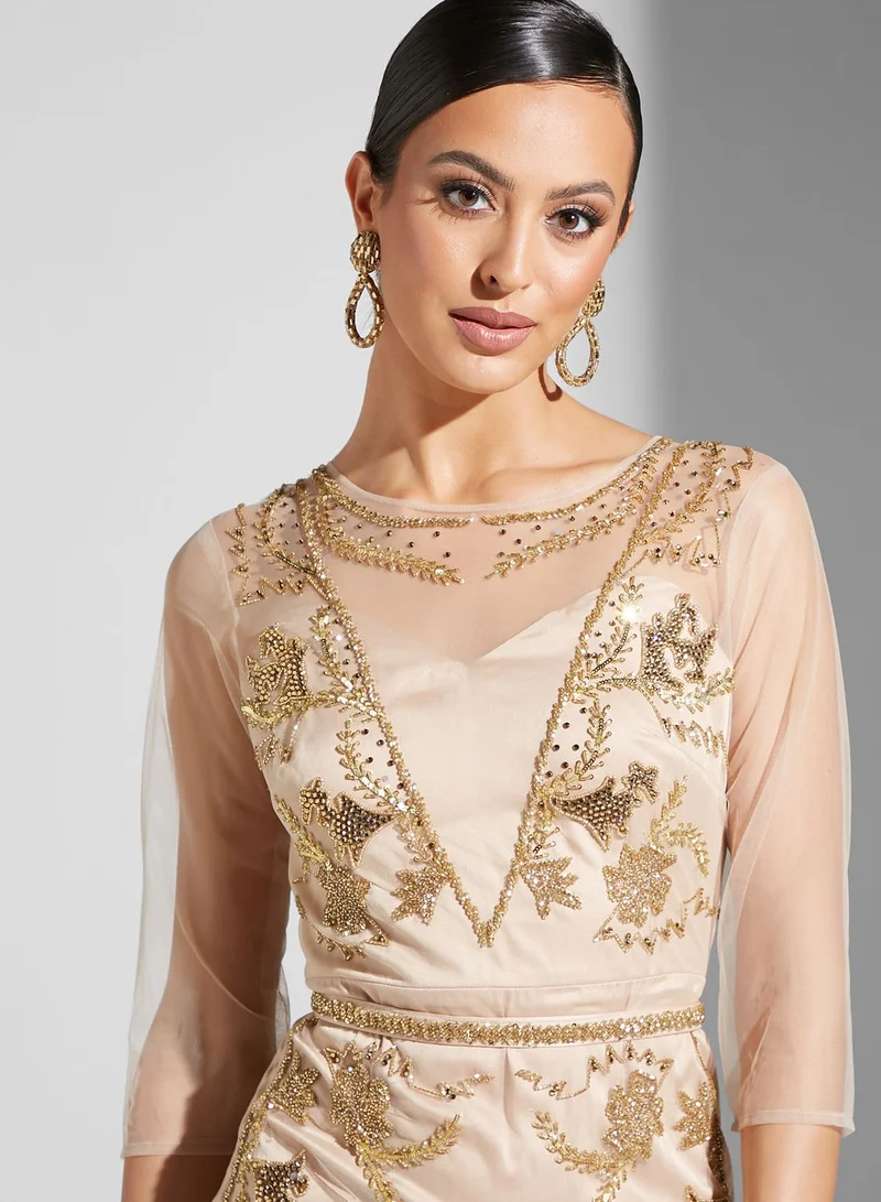 Fashion Trends by Suzy Matar Embroidered Mesh Detail Dress