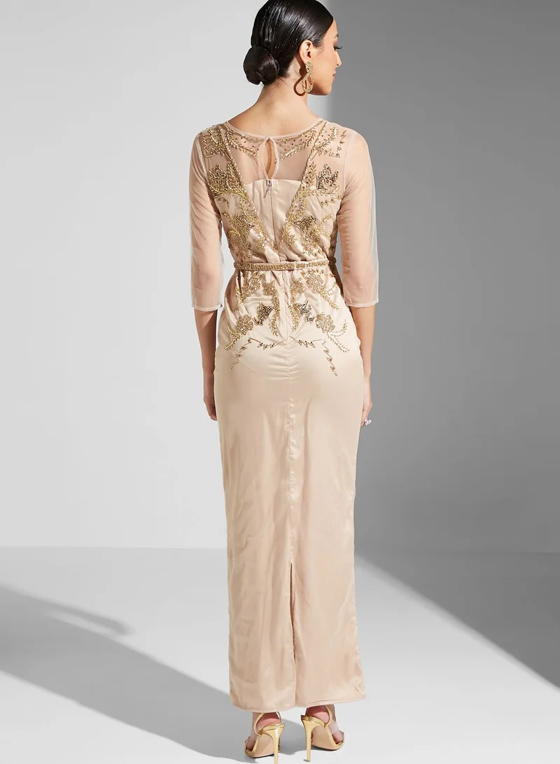 Fashion Trends by Suzy Matar Embroidered Mesh Detail Dress