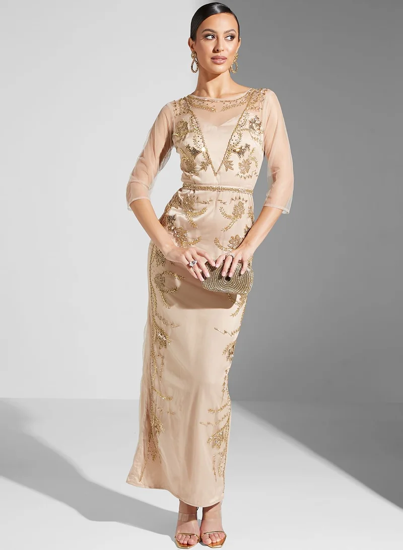 Fashion Trends by Suzy Matar Embroidered Mesh Detail Dress