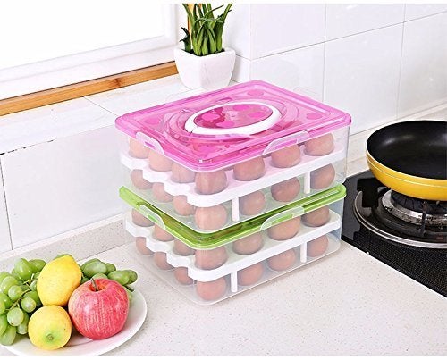 WOX MOX WOX MOX Plastic Double Layer Egg Storage Box 32 Grid Egg Holder With Tray Food Stotage Box For Fridge Egg basket with Lid MulticolorPack of 1  - Image 4