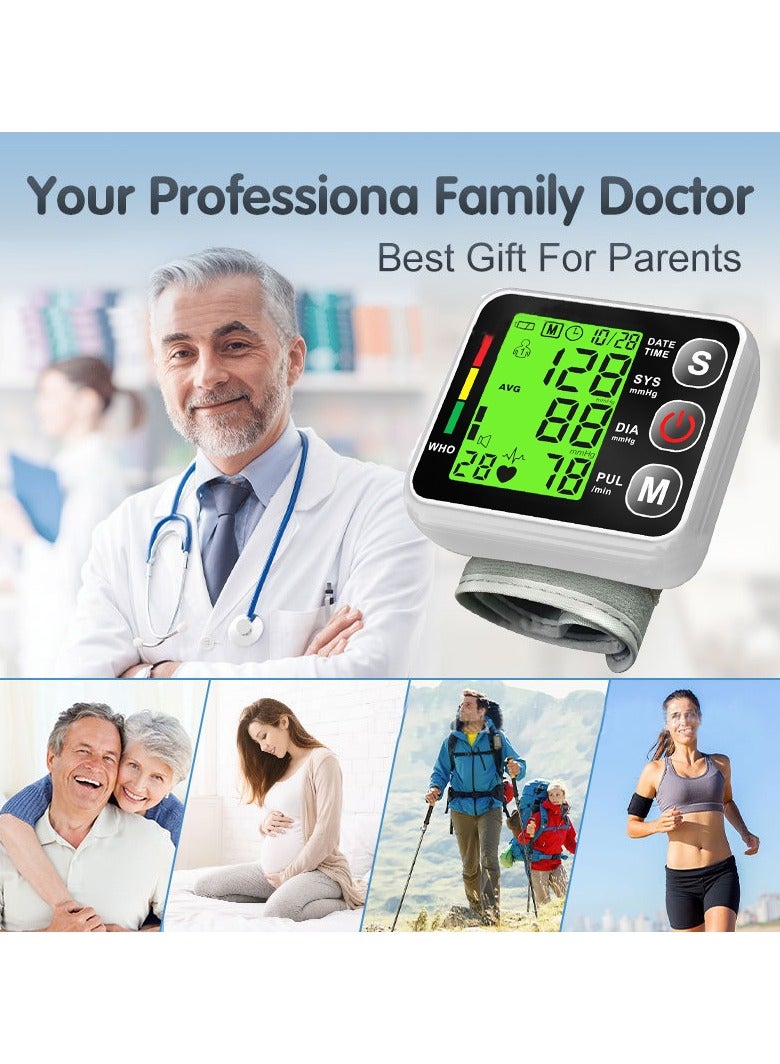 Digital Wrist Blood Pressure Monitor Adjustable Cuff Bp Detector 2x99 Readings Memory Large Display Voice Heart Rate Automatic Tensiometer - Image 4