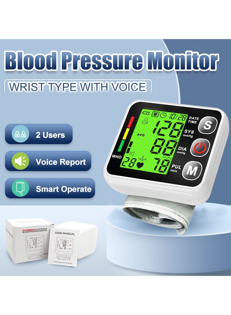 Digital Wrist Blood Pressure Monitor Adjustable Cuff Bp Detector 2x99 Readings Memory Large Display Voice Heart Rate Automatic Tensiometer - Image 5