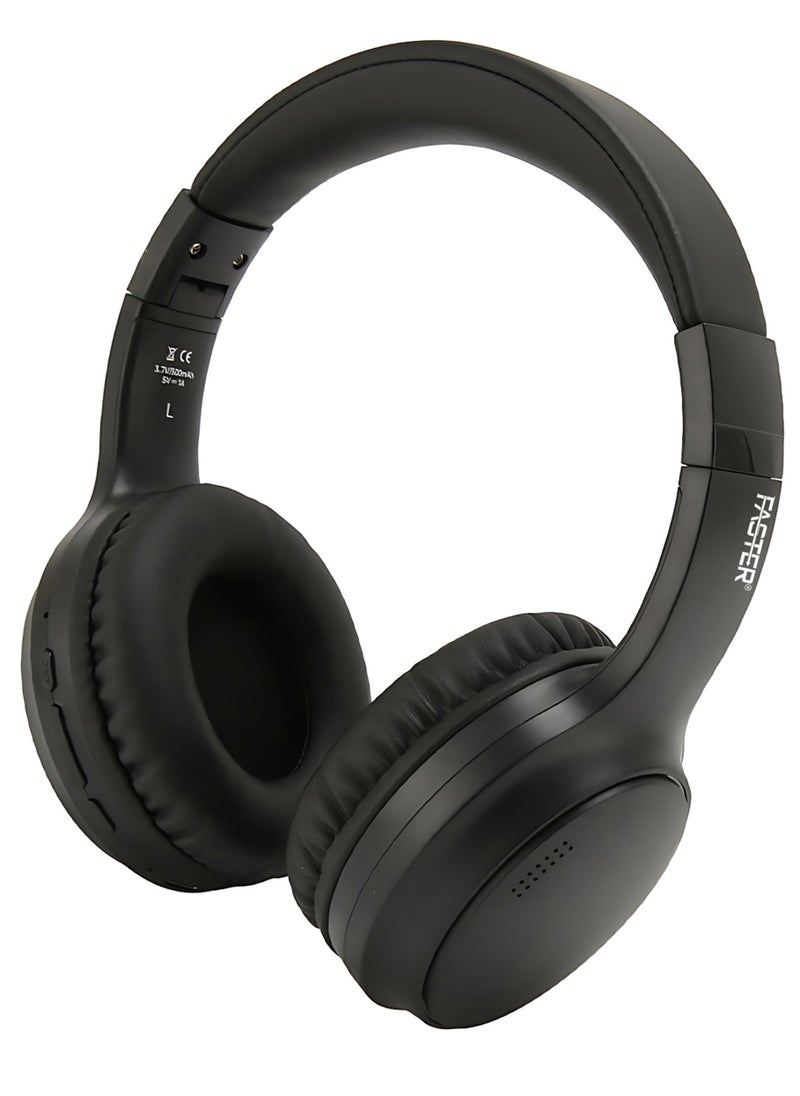 Faster S5 Over-Ear Wireless Headphones with Microphone - Deep Bass Sound, HiFi Stereo Bluetooth Headphones - Active Noise Cancellation, Foldable Design, 40 Hours Playtime, Lightweight Foam Ear Cups - Ideal for Travel, Work, Gaming, and TV (Black)  - Image 1