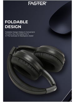 Faster S5 Over-Ear Wireless Headphones with Microphone - Deep Bass Sound, HiFi Stereo Bluetooth Headphones - Active Noise Cancellation, Foldable Design, 40 Hours Playtime, Lightweight Foam Ear Cups - Ideal for Travel, Work, Gaming, and TV (Black)  - Image 5