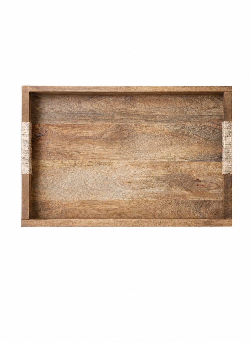Aanya Homecraft Premium Rectangular Wood Serving Tray with Silver Handles, size: 42x30x4cm – Walnut Finish, Handcrafted Luxury Dining & Coffee Table Tray for Snacks, Drinks & Elegant Hosting, 42 cm - Image 1