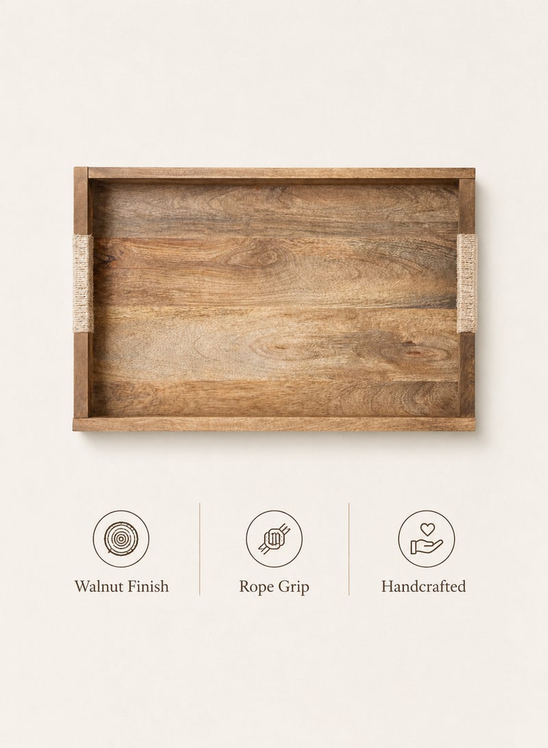 Aanya Homecraft Premium Rectangular Wood Serving Tray with Silver Handles, size: 42x30x4cm – Walnut Finish, Handcrafted Luxury Dining & Coffee Table Tray for Snacks, Drinks & Elegant Hosting, 42 cm - Image 5