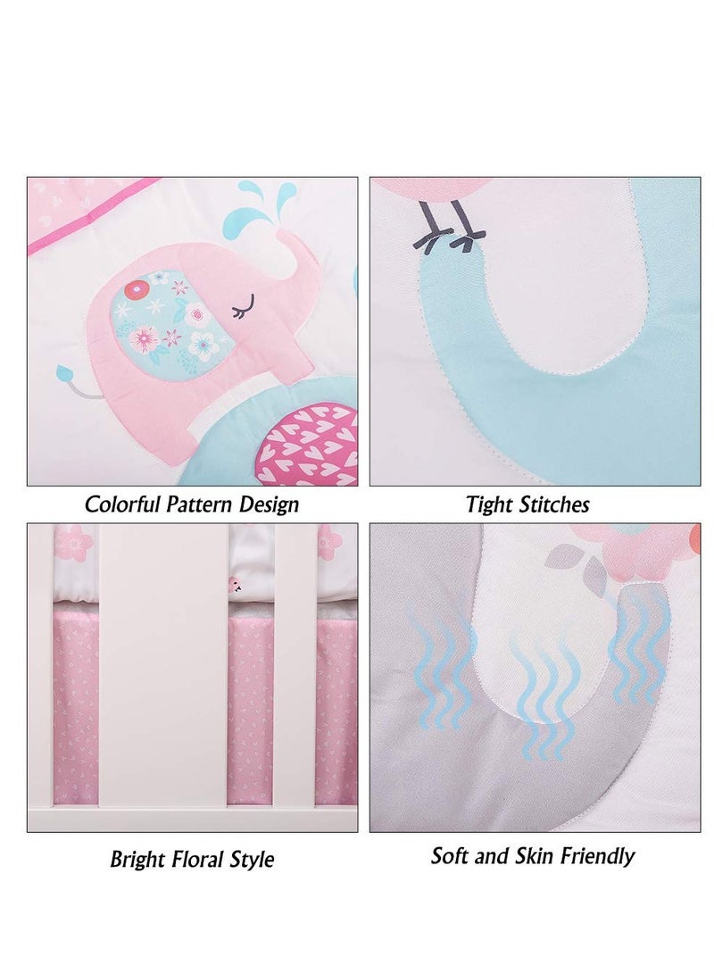 بيبي لاند طقم مفارش لسرير الاطفال مكون من 3 قطع بتصميم فيل لون زهري سرير لحجرة نوم مع لحاف ملاءة ملائمة وملاءة البنات البوليستر - Image 4