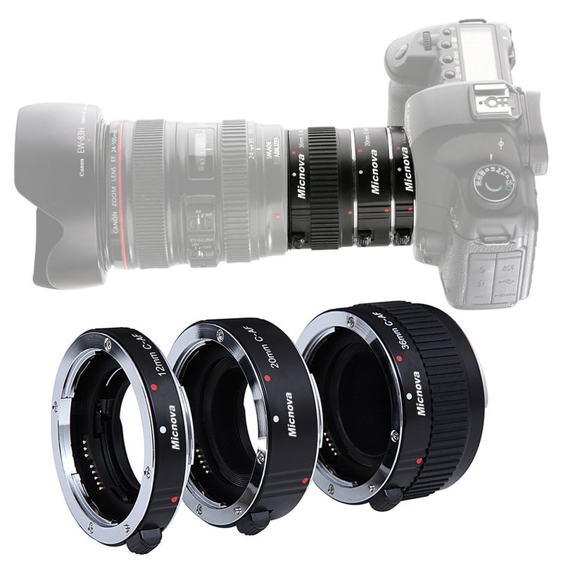 Micnova Macro Lens Tube Extension for Canon DSLR, Micnova KK-C68 Pro Auto Focus Macro Extension Tube Set for Canon EOS EF & EF-S Mount 5D2 5D3 6D 650D 750D Film Cameras (12mm 20mm and 36mm Tubes) - Image 1