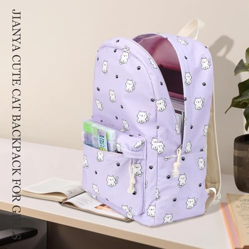 JIANYA Girls Backpack for School, Elementary Kids Backpack with Lunch box Cute Cat School Bag for Girl, Purple - Image 3