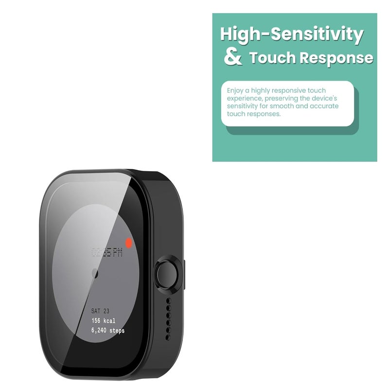 Wisely Shine Protective Slim Bumper Tempered Glass Case Cover Compatible with CMF by Nothing Watch Pro, Luxury Black - Image 5