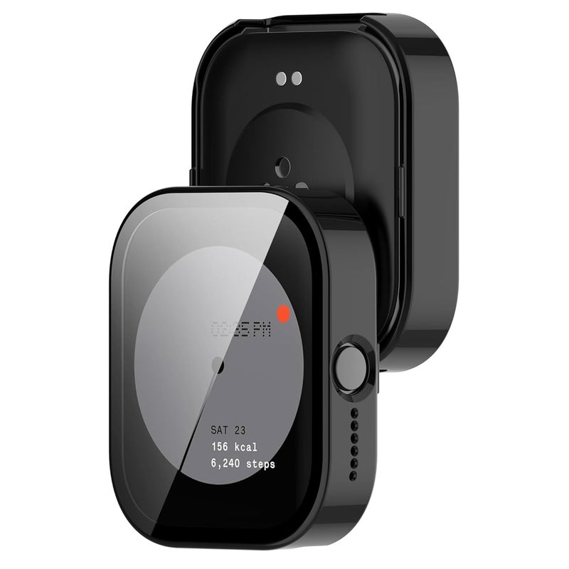 Wisely Shine Protective Slim Bumper Tempered Glass Case Cover Compatible with CMF by Nothing Watch Pro, Luxury Black - Image 2