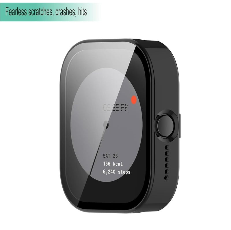 Wisely Shine Protective Slim Bumper Tempered Glass Case Cover Compatible with CMF by Nothing Watch Pro, Luxury Black - Image 3
