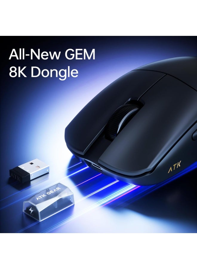 اي تي كي ماوس الألعاب اللاسلكي F1 Ultra Max 2.0 ثلاثي الأوضاع – مستشعر PAW3395 فائق الدقة، 30000 نقطة في البوصة، معدل استجابة حقيقي 8 كيلو هرتز، بلوتوث، 2.4 جيجاهرتز وسلكي USB-C، خفيف الوزن للغاية 54 جرام (أسود) - Image 2