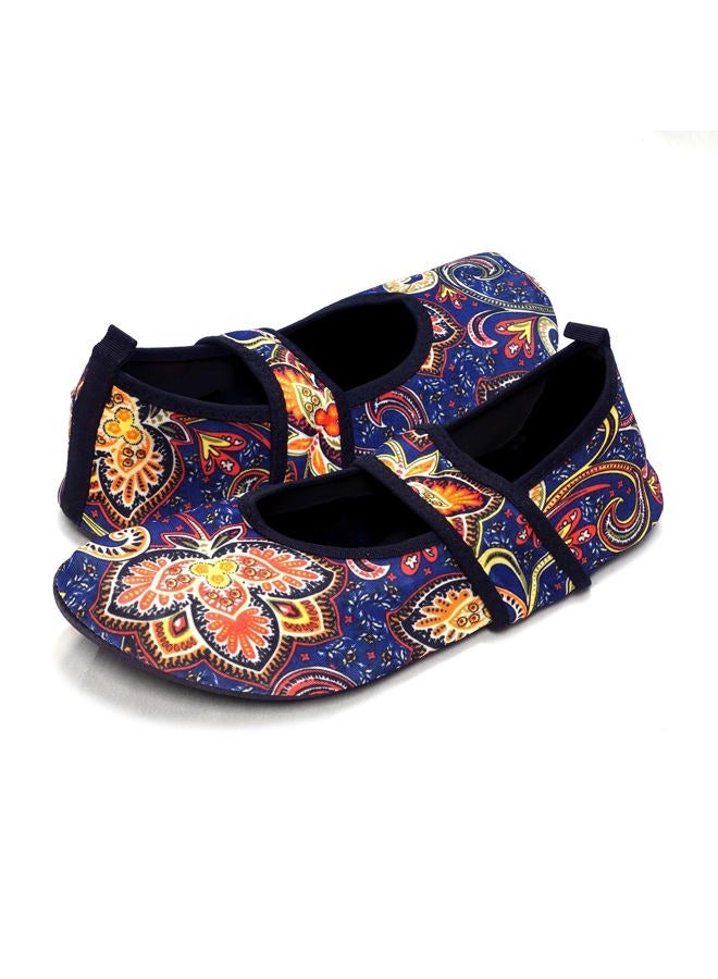 Nufoot womens Sneaker Futsoles by Nufoot WoSoft Sided Shoes for Indoors Outdoors Foldable Flexible Footwear S, Navy Blue Bohemian, Medium US - Image 1