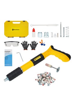 GearZone GearZone Nail Wall Fastening Tool with 100pcs Round Nails, Manual Steel Nails Gun Tool, Concrete Nail Gun, Mini Portable Nail Shooting Machine with Tool Box-Yellow  - Image 1