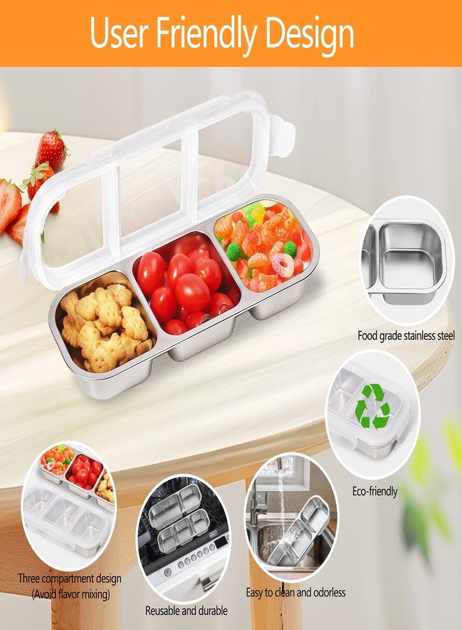 PTYTIFY Stainless Steel Snack Containers with Lids, 2 Pack Grab and Go Metal Snack Containers, 3 Compartment Reusable Stainless Steel Snack Box for Food Lunch Meal Prep (3 Compartment 2 PCS) - Image 4