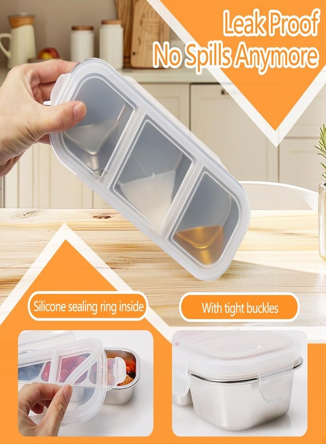 PTYTIFY Stainless Steel Snack Containers with Lids, 2 Pack Grab and Go Metal Snack Containers, 3 Compartment Reusable Stainless Steel Snack Box for Food Lunch Meal Prep (3 Compartment 2 PCS) - Image 3