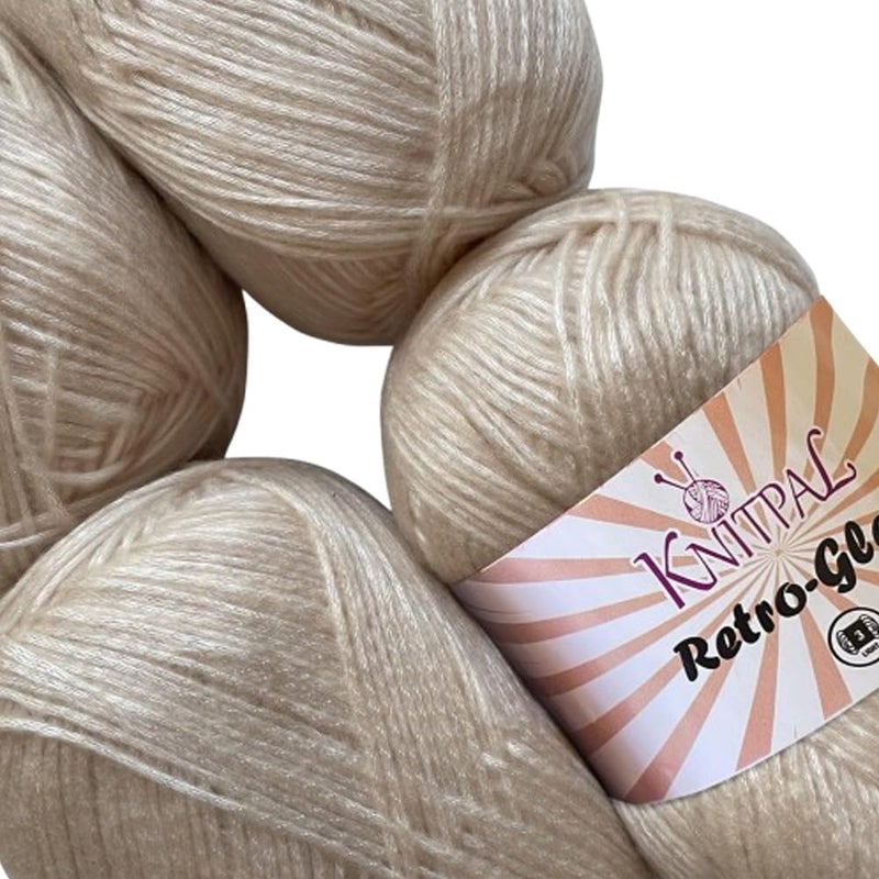 RetroGlam Metallic Yarn for Crocheting 4Pack 1280Yds 400G Free Patterns Sparkle Yarn for Knitting 3 DK Light Worsted Weight Almond Powder
