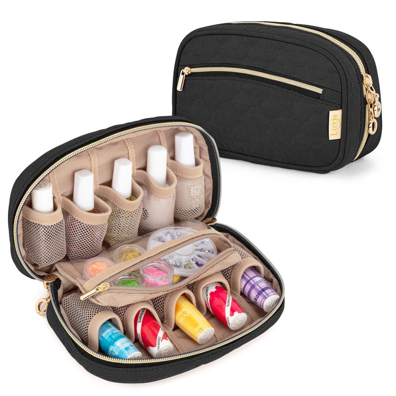LUXJA Nail Polish Case  Holds 10 Bottles 15ml  05 floz Nail Polish Organizer with Zipper Pockets Bag Only Black