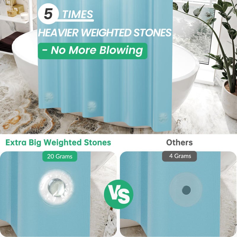 AmazerBath Teal Shower Curtain Plastic 72x72 Inches, Premium PEVA Shower Curtain with 3 Big Weighted Stones and 12 Rustproof Grommets - Image 2