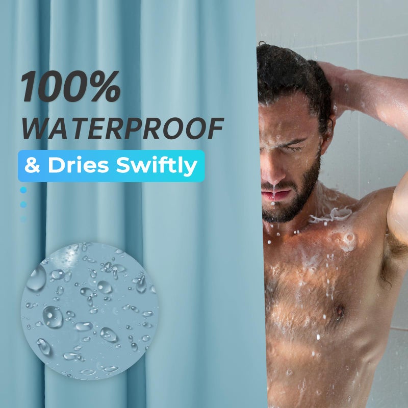AmazerBath Teal Shower Curtain Plastic 72x72 Inches, Premium PEVA Shower Curtain with 3 Big Weighted Stones and 12 Rustproof Grommets - Image 4