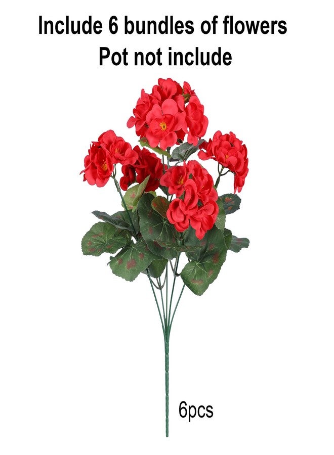 HyeFlora Artificial Geranium Fake Flowers for Outdoors Decoration, 6 Bundles Silk Geraniums Red Flower UV Resistant Look Real Faux Plants for Front Door Garden Porch Planter Patio Balcony Yard Indoor Home - Image 5