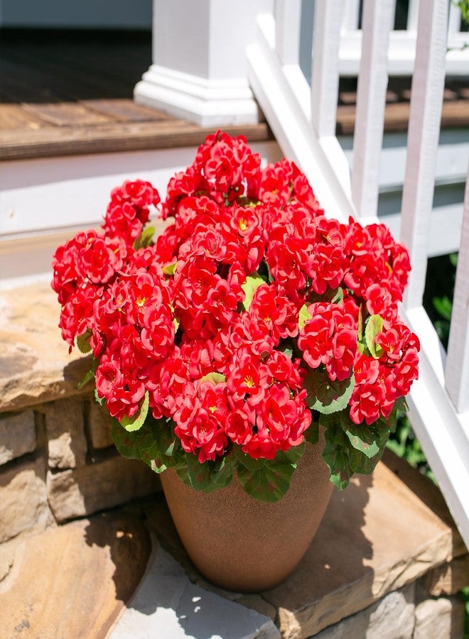 HyeFlora Artificial Geranium Fake Flowers for Outdoors Decoration, 6 Bundles Silk Geraniums Red Flower UV Resistant Look Real Faux Plants for Front Door Garden Porch Planter Patio Balcony Yard Indoor Home - Image 4