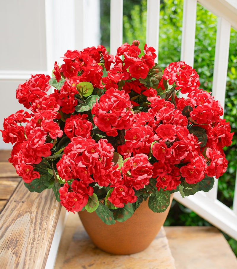 HyeFlora Artificial Geranium Fake Flowers for Outdoors Decoration, 6 Bundles Silk Geraniums Red Flower UV Resistant Look Real Faux Plants for Front Door Garden Porch Planter Patio Balcony Yard Indoor Home - Image 1