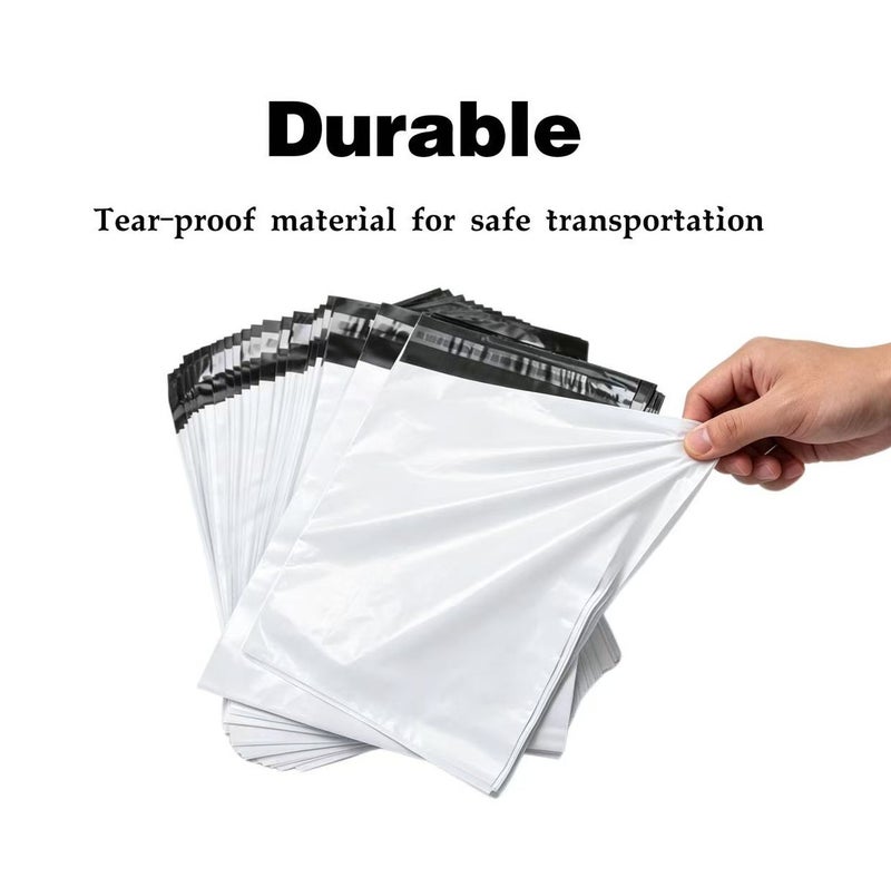 YZMA GLOBAL 100 Pack White Poly Mailers Bags 32x45cm, Self-Seal Adhesive Shipping Bags for Clothes, Parcels & Delivery - Image 3