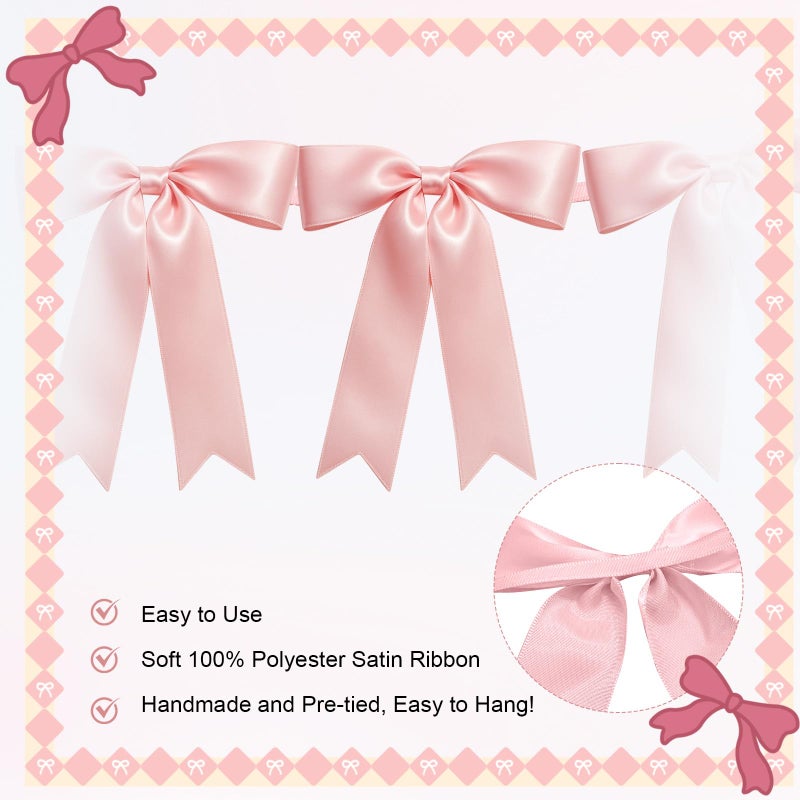 EONSUI 2 Strings of 16PCS Pink Bow Garlands Banner Decoration,Pre-Strung Satin Ribbon Ornaments for Birthday,Bachelorette Party,Bridal Shower, Wedding,Engagement,Baby Shower, Graduation Deco,Anniversary - Image 3