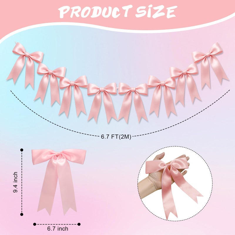 EONSUI 2 Strings of 16PCS Pink Bow Garlands Banner Decoration,Pre-Strung Satin Ribbon Ornaments for Birthday,Bachelorette Party,Bridal Shower, Wedding,Engagement,Baby Shower, Graduation Deco,Anniversary - Image 2