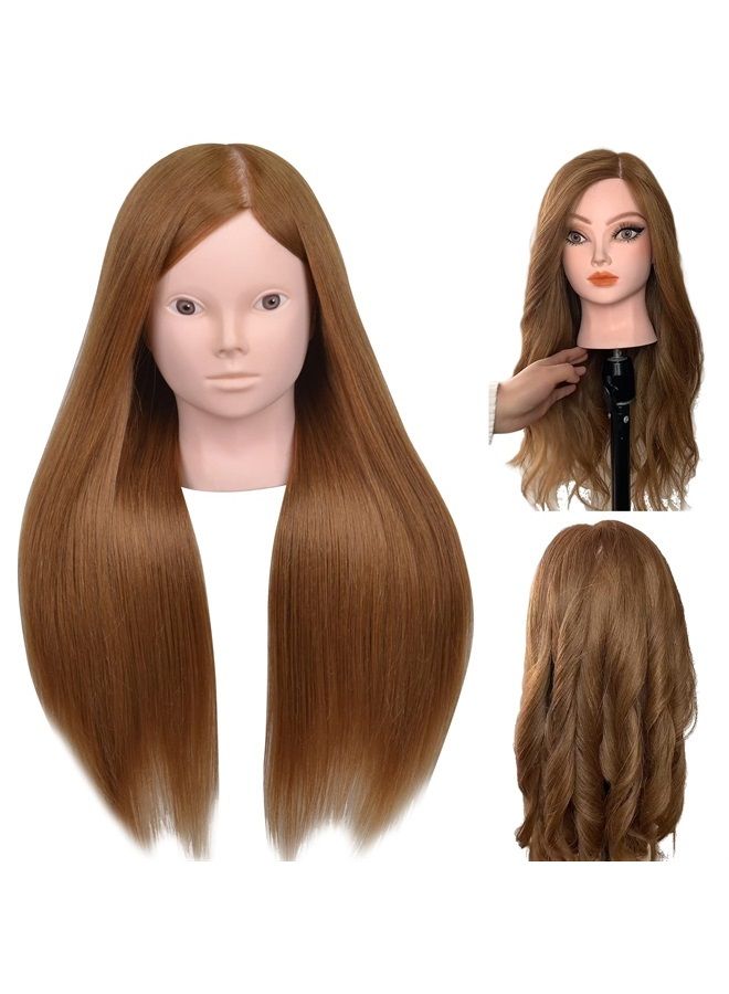 Perfehair 22" Hair and Makeup Training Mannequin Head with 70% Real Hair, Cosmetology Manikin Doll Head for Girls Practice Face Make Up, Hair Styling-Light Brown - Image 1