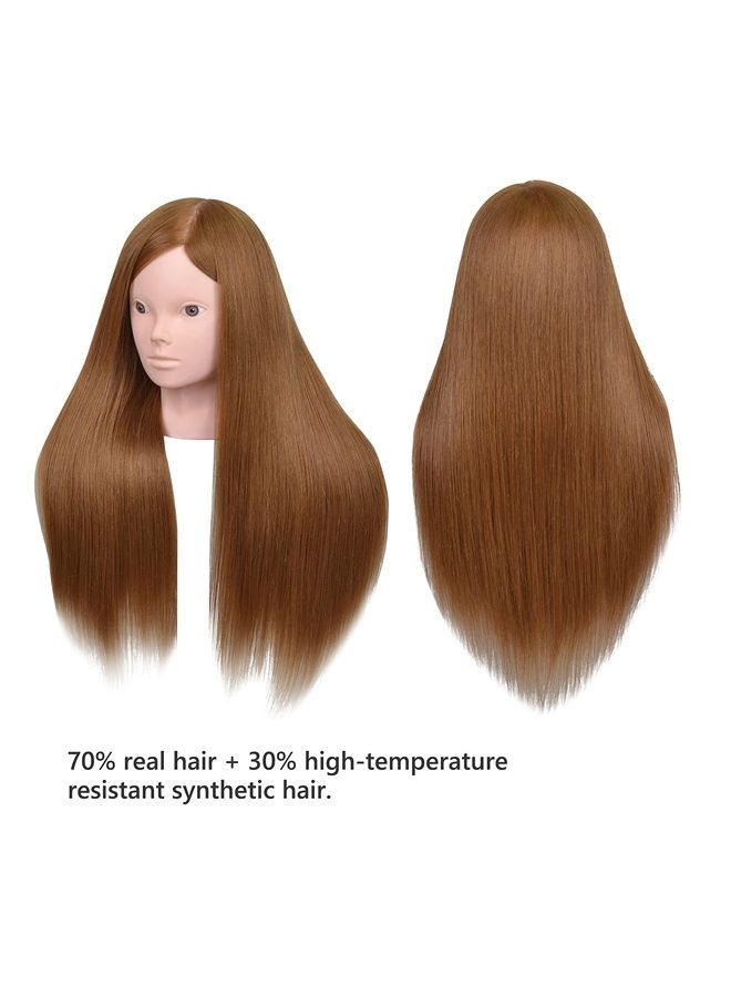 Perfehair 22" Hair and Makeup Training Mannequin Head with 70% Real Hair, Cosmetology Manikin Doll Head for Girls Practice Face Make Up, Hair Styling-Light Brown - Image 2