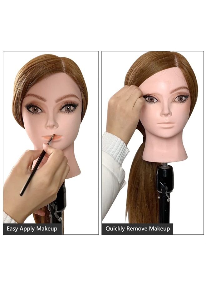 Perfehair 22" Hair and Makeup Training Mannequin Head with 70% Real Hair, Cosmetology Manikin Doll Head for Girls Practice Face Make Up, Hair Styling-Light Brown - Image 4