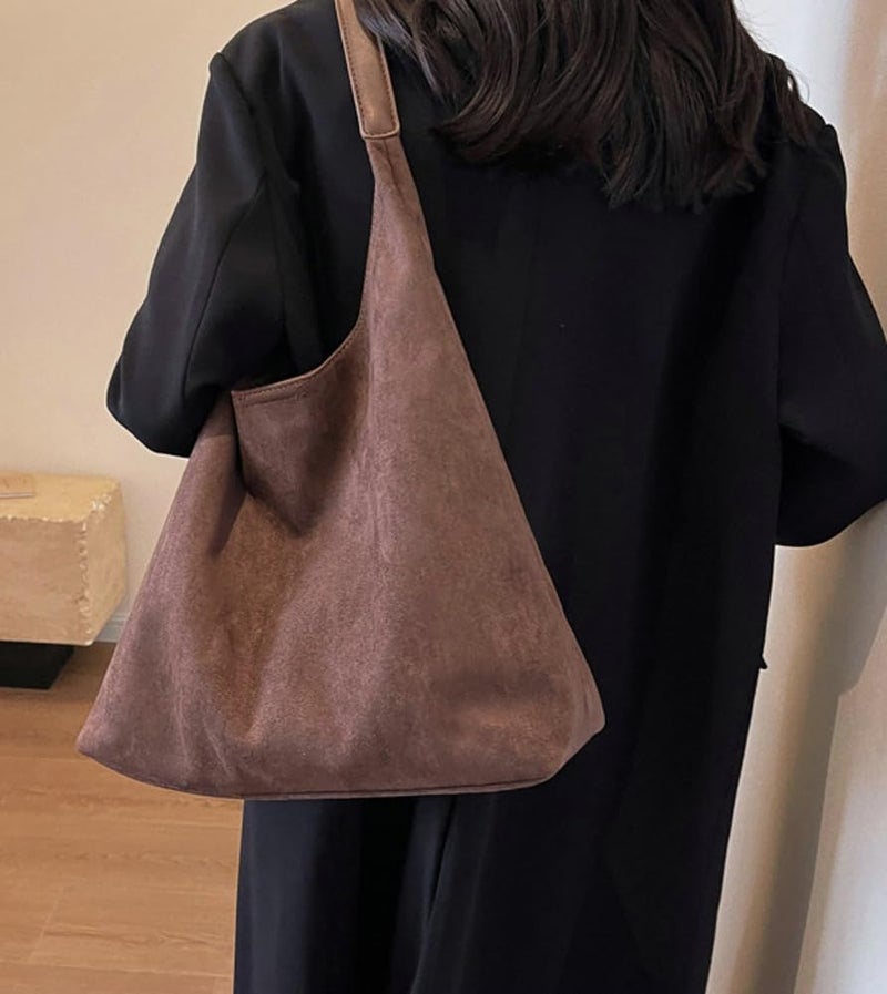 Pocadri Womens Fashion Suede Shoulder Bags Large Tote Bag Retro Purse Handbag Casual Work Ladies Top Handle Satchel - Image 2