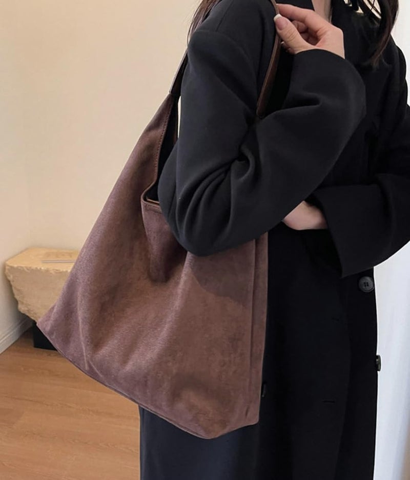 Pocadri Womens Fashion Suede Shoulder Bags Large Tote Bag Retro Purse Handbag Casual Work Ladies Top Handle Satchel - Image 4