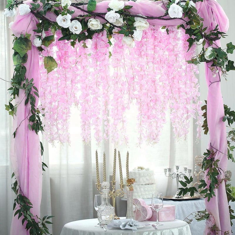Luerbi 24 Pack Pink Wisteria Hanging Flowers Garland  3.77 Feet Pink Artificial Wisteria Flower Vines  Fake Pink Wisteria  Pink Flower Vines for Backdrop  Pink Trailing Flower  Pink Hanging Flower Decor - Image 4
