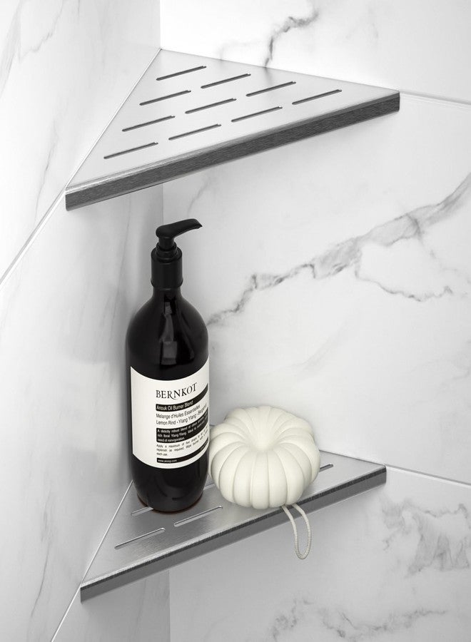 Bernkot 8 Inch Corner Shower Shelf, 2PCS Grouted in Shampoo Holder, 304Stainless Steel Bathroom Shelves for Tiled Wall Retrofit(Silver) - Image 1
