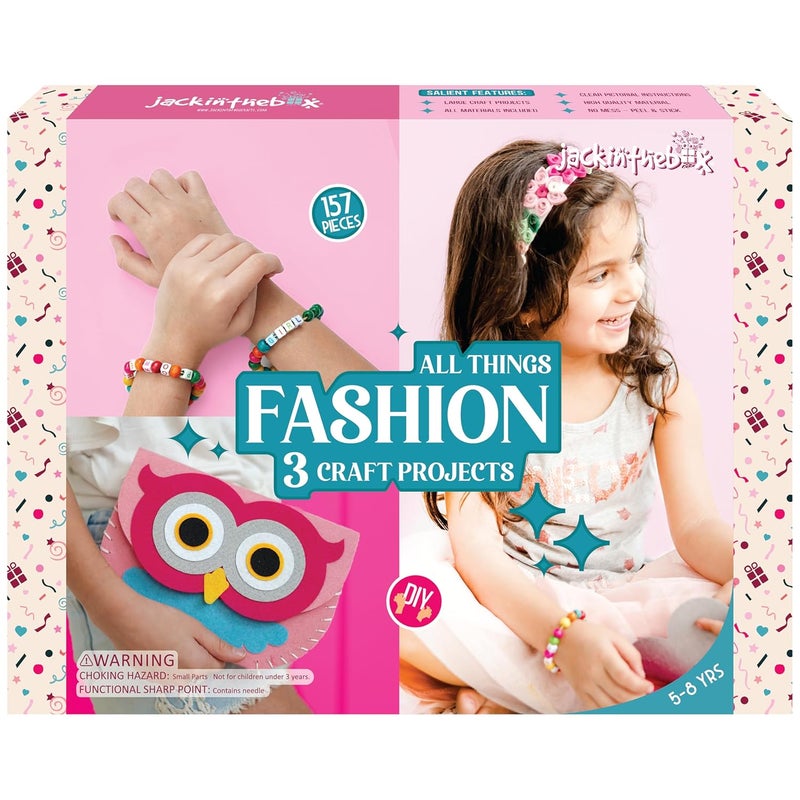 jackinthebox Fashion Themed Art and Craft Kit for Girls, has 3 Craft Projects in 1 Box, Bring Out The Fashionista in The Little one, Makes The Best Girl Gift for Ages 6 7 8 9 10 Years - Image 1