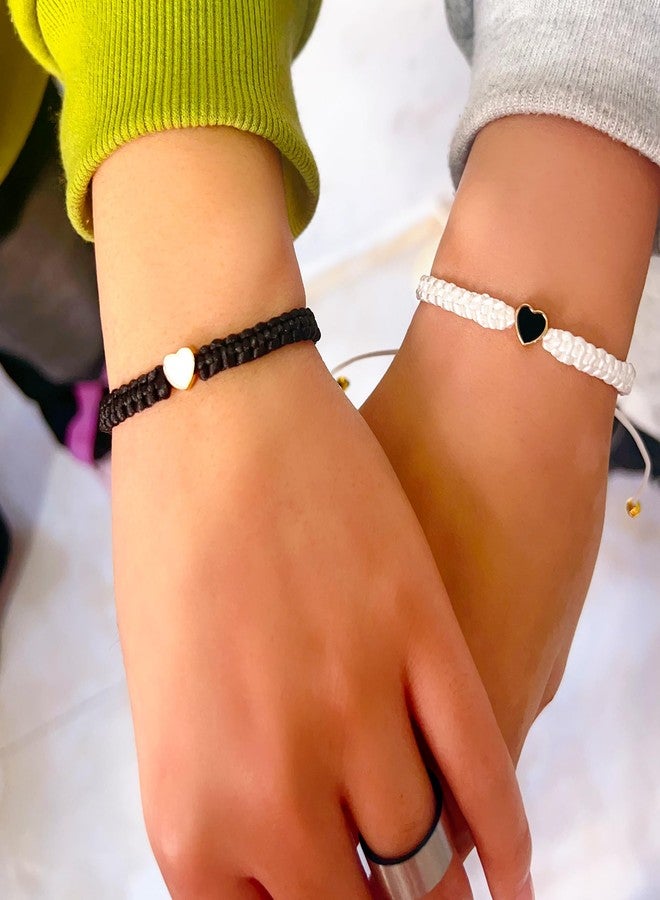 ZMANYIJEW Set of 2 Colorful Heart Matching Bracelets,Adjustable Couple Bracelets set,Long Distance Bracelets for Partners,Valentine's Day Bracelets (black+white) - Image 5