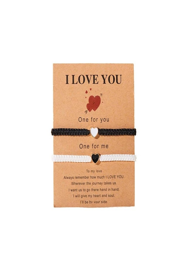 ZMANYIJEW Set of 2 Colorful Heart Matching Bracelets,Adjustable Couple Bracelets set,Long Distance Bracelets for Partners,Valentine's Day Bracelets (black+white) - Image 1