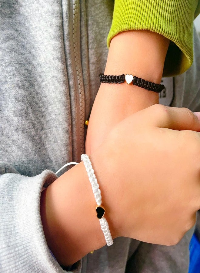 ZMANYIJEW Set of 2 Colorful Heart Matching Bracelets,Adjustable Couple Bracelets set,Long Distance Bracelets for Partners,Valentine's Day Bracelets (black+white) - Image 4