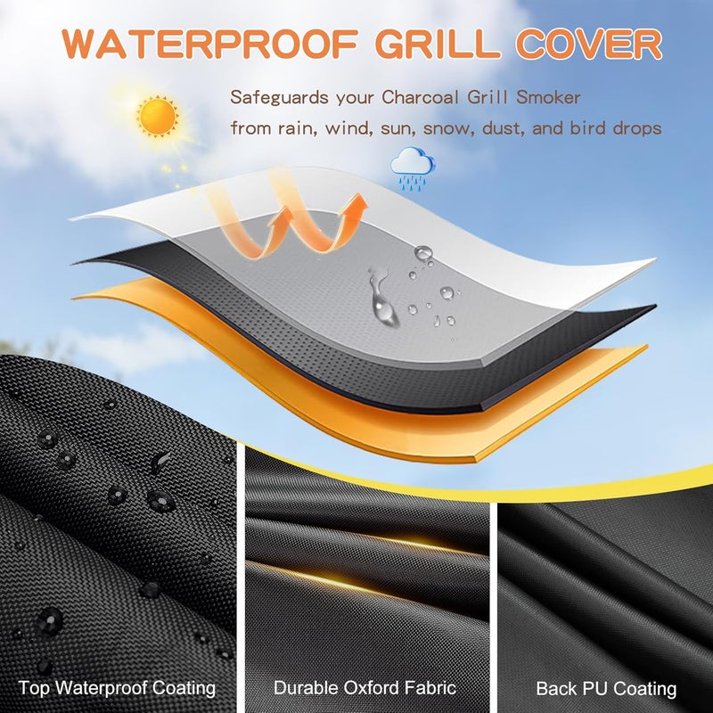 TheElves Grill Cover for Char-Griller 2175 Classic Cart Charcoal Grill, 58" Outdoor Grill Covers Waterproof Heavy Duty for Charcoal Grill Offset Smoker with Smoke Stack - 58" W x 29" D x 50" H - Image 3