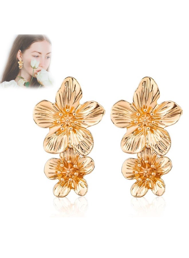 CMGTYYD. أقراط زهرة مزدوجة ذهبية، أقراط زهرة بارزة أقراط زهرة متدلية بوهو شيك أقراط زهرة متدلية أقراط جنية مجوهرات هدية للنساء والفتيات - Image 1